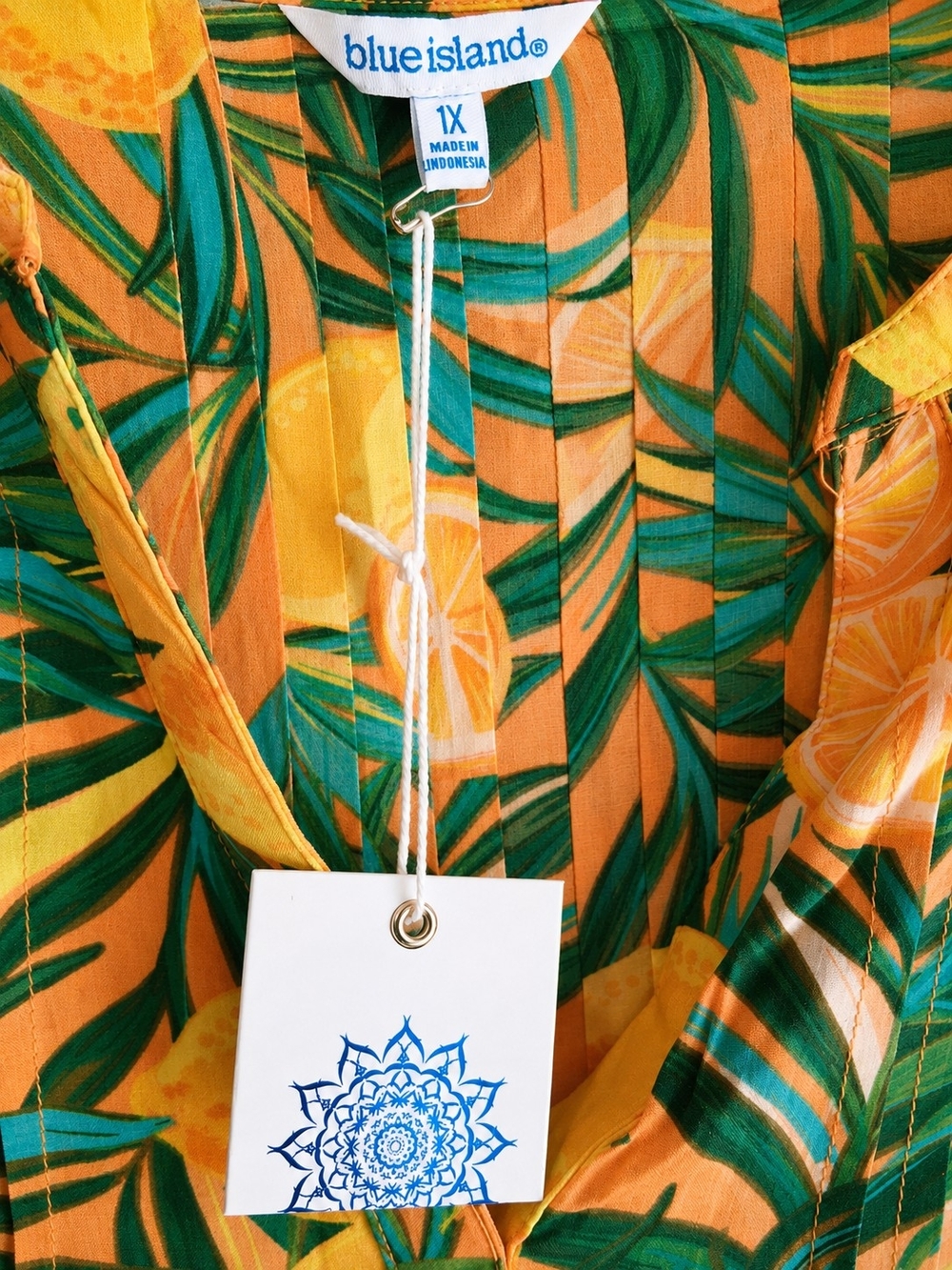 Blue Island 1X NWT Tropical Lemon Print Swim Cover-Up Tunic Dress Plus Boho Chic - Picture 6 of 13